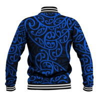 New Zealand Baseball Jacket Maori Pattern Blue LT6 - Wonder Print Shop