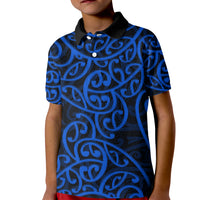 New Zealand Kid Polo Shirt Maori Pattern Blue LT6 - Wonder Print Shop