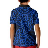 New Zealand Kid Polo Shirt Maori Pattern Blue LT6 - Wonder Print Shop