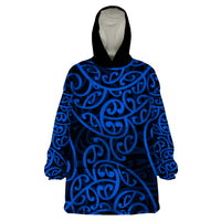 New Zealand Wearable Blanket Hoodie Maori Pattern Blue LT6 - Wonder Print Shop