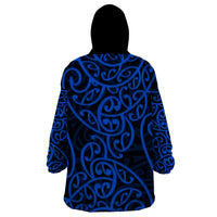 New Zealand Wearable Blanket Hoodie Maori Pattern Blue LT6 - Wonder Print Shop