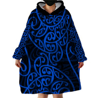 New Zealand Wearable Blanket Hoodie Maori Pattern Blue LT6 - Wonder Print Shop