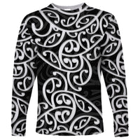 New Zealand Long Sleeve Shirt Maori Pattern White LT6 - Wonder Print Shop