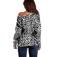New Zealand Off Shoulder Sweater Maori Pattern White LT6 - Wonder Print Shop