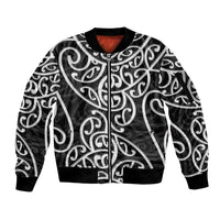 New Zealand Sleeve Zip Bomber Jacket Maori Pattern White LT6 - Wonder Print Shop