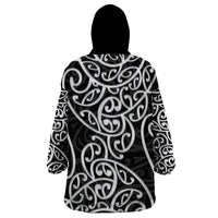 New Zealand Wearable Blanket Hoodie Maori Pattern White LT6 - Wonder Print Shop