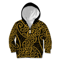 New Zealand Kid Hoodie Maori Pattern Gold LT6 - Wonder Print Shop