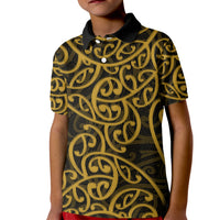 New Zealand Kid Polo Shirt Maori Pattern Gold LT6 - Wonder Print Shop