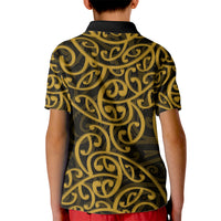 New Zealand Kid Polo Shirt Maori Pattern Gold LT6 - Wonder Print Shop