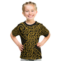 New Zealand Kid T Shirt Maori Pattern Gold LT6 - Wonder Print Shop