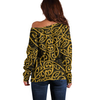 New Zealand Off Shoulder Sweater Maori Pattern Gold LT6 - Wonder Print Shop