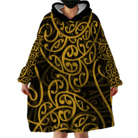 New Zealand Wearable Blanket Hoodie Maori Pattern Gold LT6 - Wonder Print Shop