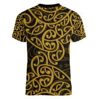 New Zealand Women V Neck T Shirt Maori Pattern Gold LT6 - Wonder Print Shop