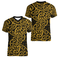 New Zealand Women V Neck T Shirt Maori Pattern Gold LT6 - Wonder Print Shop