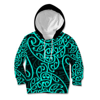 New Zealand Kid Hoodie Maori Pattern Turquoise LT6 - Wonder Print Shop