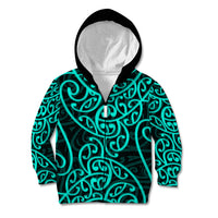 New Zealand Kid Hoodie Maori Pattern Turquoise LT6 - Wonder Print Shop