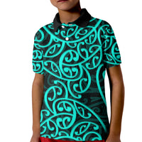 New Zealand Kid Polo Shirt Maori Pattern Turquoise LT6 - Wonder Print Shop