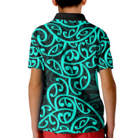 New Zealand Kid Polo Shirt Maori Pattern Turquoise LT6 - Wonder Print Shop