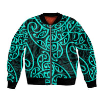 New Zealand Sleeve Zip Bomber Jacket Maori Pattern Turquoise LT6 - Wonder Print Shop