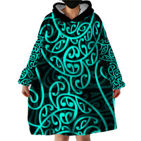 New Zealand Wearable Blanket Hoodie Maori Pattern Turquoise LT6 - Wonder Print Shop