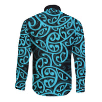 New Zealand Long Sleeve Button Shirt Maori Pattern Light Blue LT6 - Wonder Print Shop