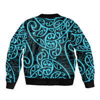 New Zealand Sleeve Zip Bomber Jacket Maori Pattern Light Blue LT6 - Wonder Print Shop