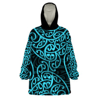 New Zealand Wearable Blanket Hoodie Maori Pattern Light Blue LT6 - Wonder Print Shop
