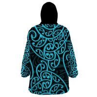 New Zealand Wearable Blanket Hoodie Maori Pattern Light Blue LT6 - Wonder Print Shop