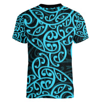 New Zealand Women V Neck T Shirt Maori Pattern Light Blue LT6 - Wonder Print Shop