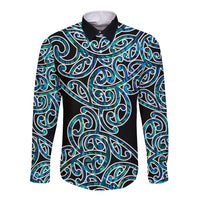 New Zealand Long Sleeve Button Shirt Maori Pattern Papua Shell LT6 - Wonder Print Shop