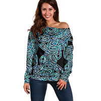 New Zealand Off Shoulder Sweater Maori Pattern Papua Shell LT6 - Wonder Print Shop