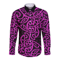 New Zealand Long Sleeve Button Shirt Maori Pattern Purple LT6 - Wonder Print Shop