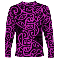 New Zealand Long Sleeve Shirt Maori Pattern Purple LT6 - Wonder Print Shop