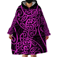 New Zealand Wearable Blanket Hoodie Maori Pattern Purple LT6 - Wonder Print Shop