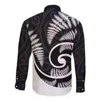 New Zealand Long Sleeve Button Shirt Maori With Silver Fern White LT6 - Wonder Print Shop