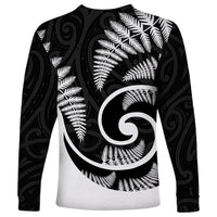 New Zealand Long Sleeve Shirt Maori With Silver Fern White LT6 - Wonder Print Shop