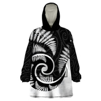 New Zealand Wearable Blanket Hoodie Maori With Silver Fern White LT6 - Wonder Print Shop