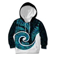 New Zealand Kid Hoodie Maori With Silver Fern Papua Shell Green Ver.1 LT6 - Wonder Print Shop