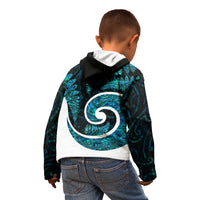 New Zealand Kid Hoodie Maori With Silver Fern Papua Shell Green Ver.1 LT6 - Wonder Print Shop