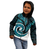 New Zealand Kid Hoodie Maori With Silver Fern Papua Shell Green Ver.1 LT6 - Wonder Print Shop