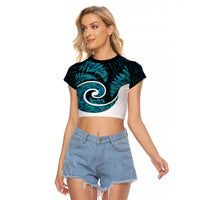 New Zealand Raglan Cropped T Shirt Maori With Silver Fern Papua Shell Green Ver.1 LT6 - Wonder Print Shop
