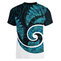 New Zealand Women V Neck T Shirt Maori With Silver Fern Papua Shell Green Ver.1 LT6 - Wonder Print Shop
