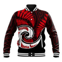 New Zealand Baseball Jacket Maori With Silver Fern Red LT6 - Wonder Print Shop