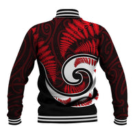 New Zealand Baseball Jacket Maori With Silver Fern Red LT6 - Wonder Print Shop
