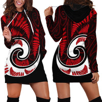 New Zealand Hoodie Dress Maori With Silver Fern Red LT6 - Wonder Print Shop