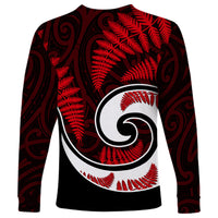 New Zealand Long Sleeve Shirt Maori With Silver Fern Red LT6 - Wonder Print Shop