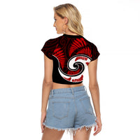 New Zealand Raglan Cropped T Shirt Maori With Silver Fern Red LT6 - Wonder Print Shop