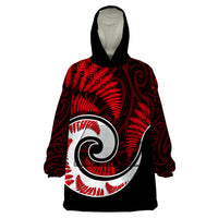 New Zealand Wearable Blanket Hoodie Maori With Silver Fern Red LT6 - Wonder Print Shop