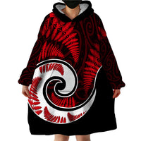 New Zealand Wearable Blanket Hoodie Maori With Silver Fern Red LT6 - Wonder Print Shop