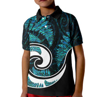 New Zealand Kid Polo Shirt Maori With Silver Fern Papua Shell Green Ver.2 LT6 - Wonder Print Shop